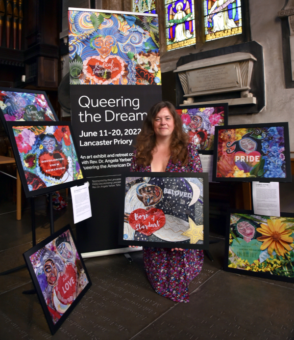 Dr. Azelina Fliint at the 2022 "Queering the Dream" exhibition at the Lancaster Priory, UK